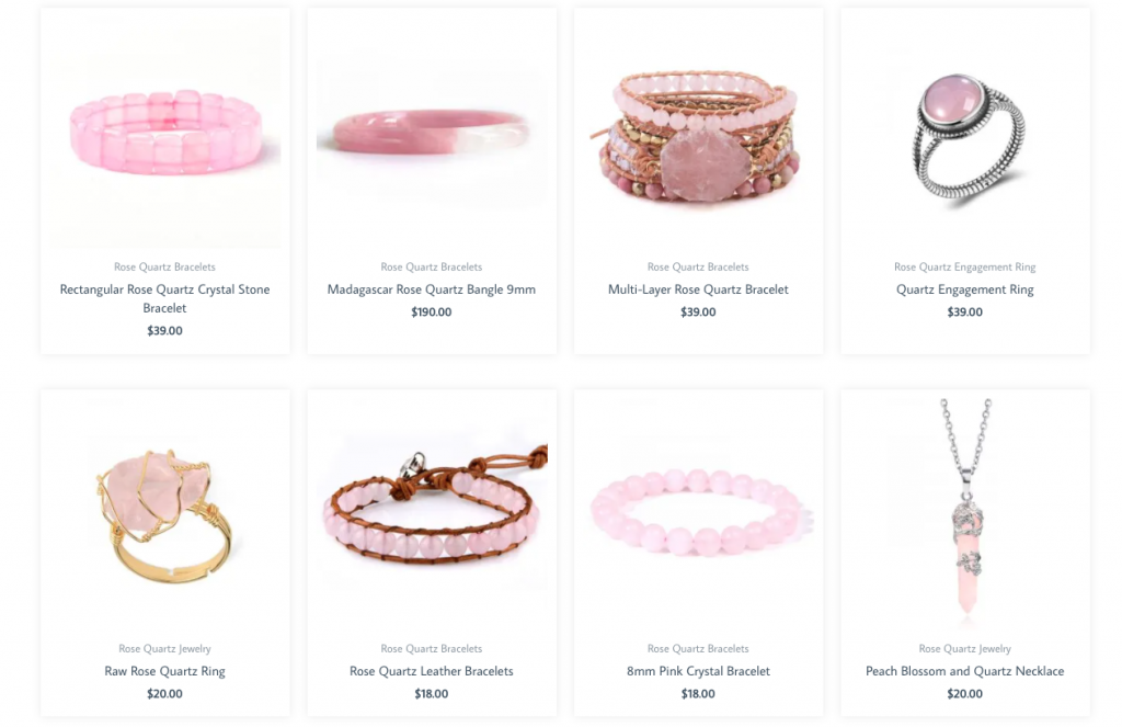 Rose Quartz Store Jewelry Necklace Ring Bracelet