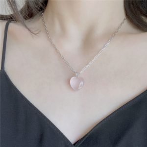 Heart Rose Quartz Crystal Necklace pendant @2