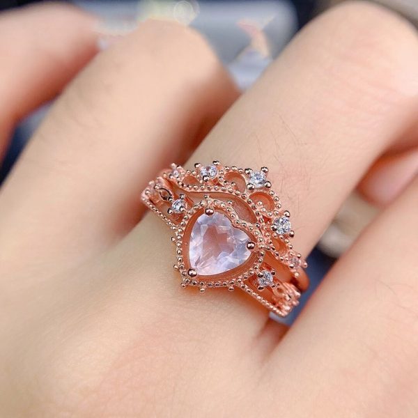 Rose Quartz wedding promise Engagement Ring Crown