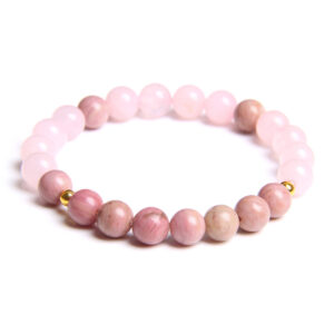 Rhodonite et Quartz Rose Stone Bead Bracelet