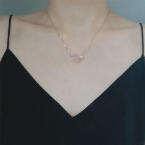 Sugar Cube Mozambique Rose Quartz Clavicle Necklace