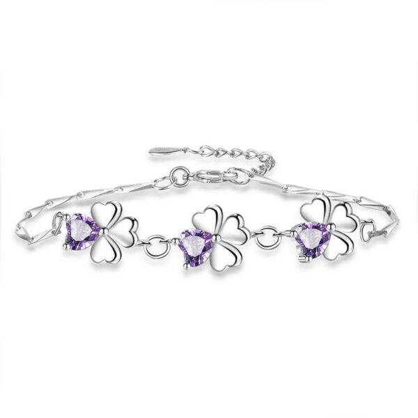 Clover Amethyst Silver Bracelet