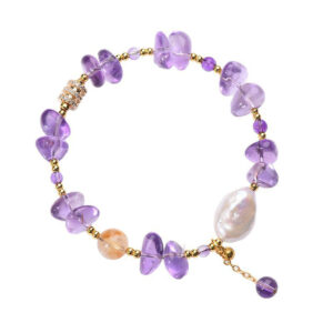 Natural amethyst and pearl bracelet