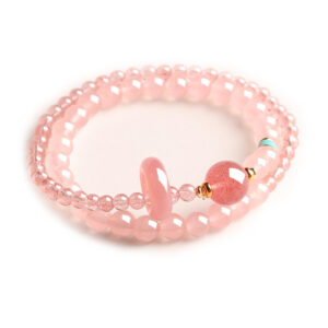 Natural Rose Quartz and Strawberry Crystal Double Layer Bracelet